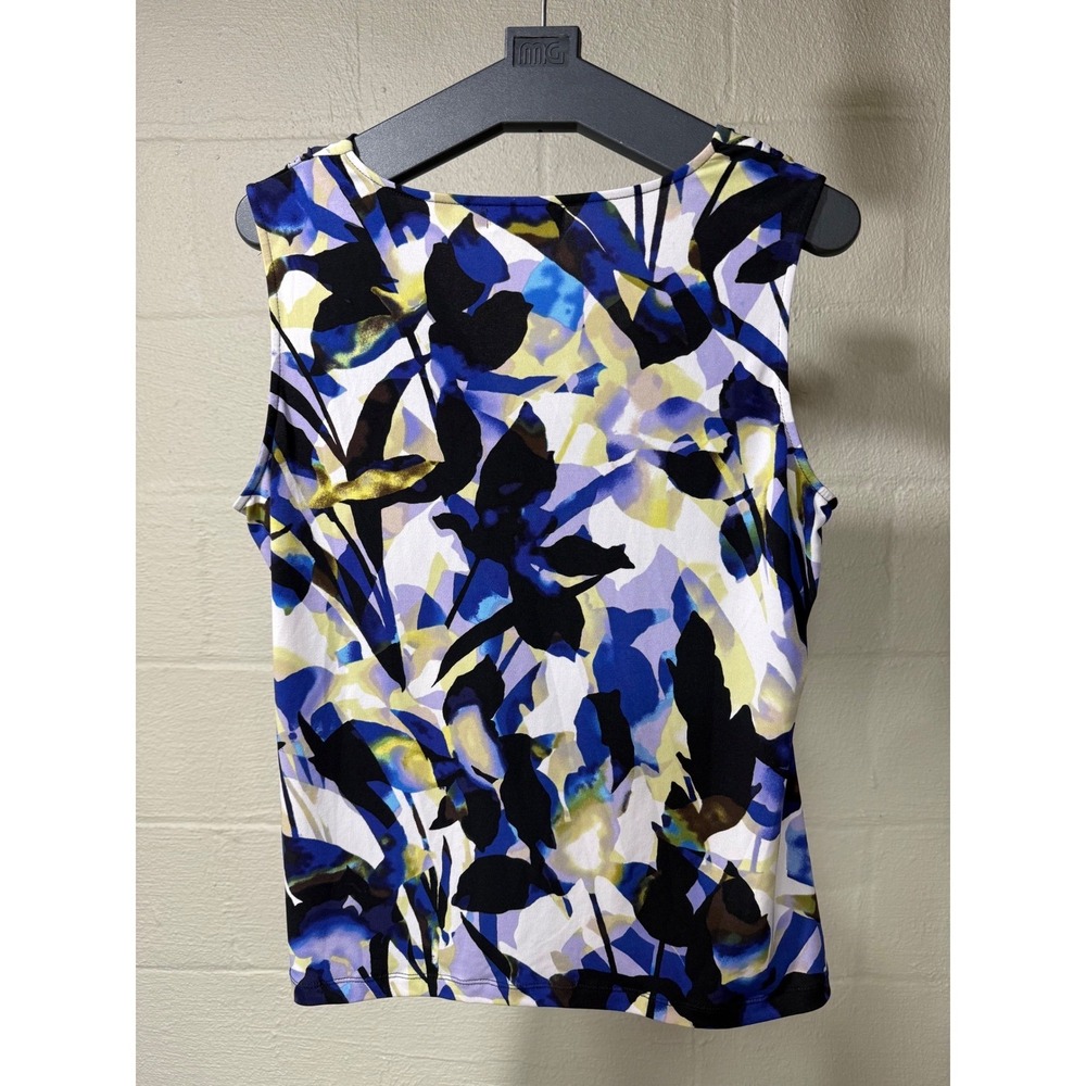Calvin Klein L Blue Abstract Floral Cowl Neck Sleeveless Blouse Top Professional - Picture 3 of 7
